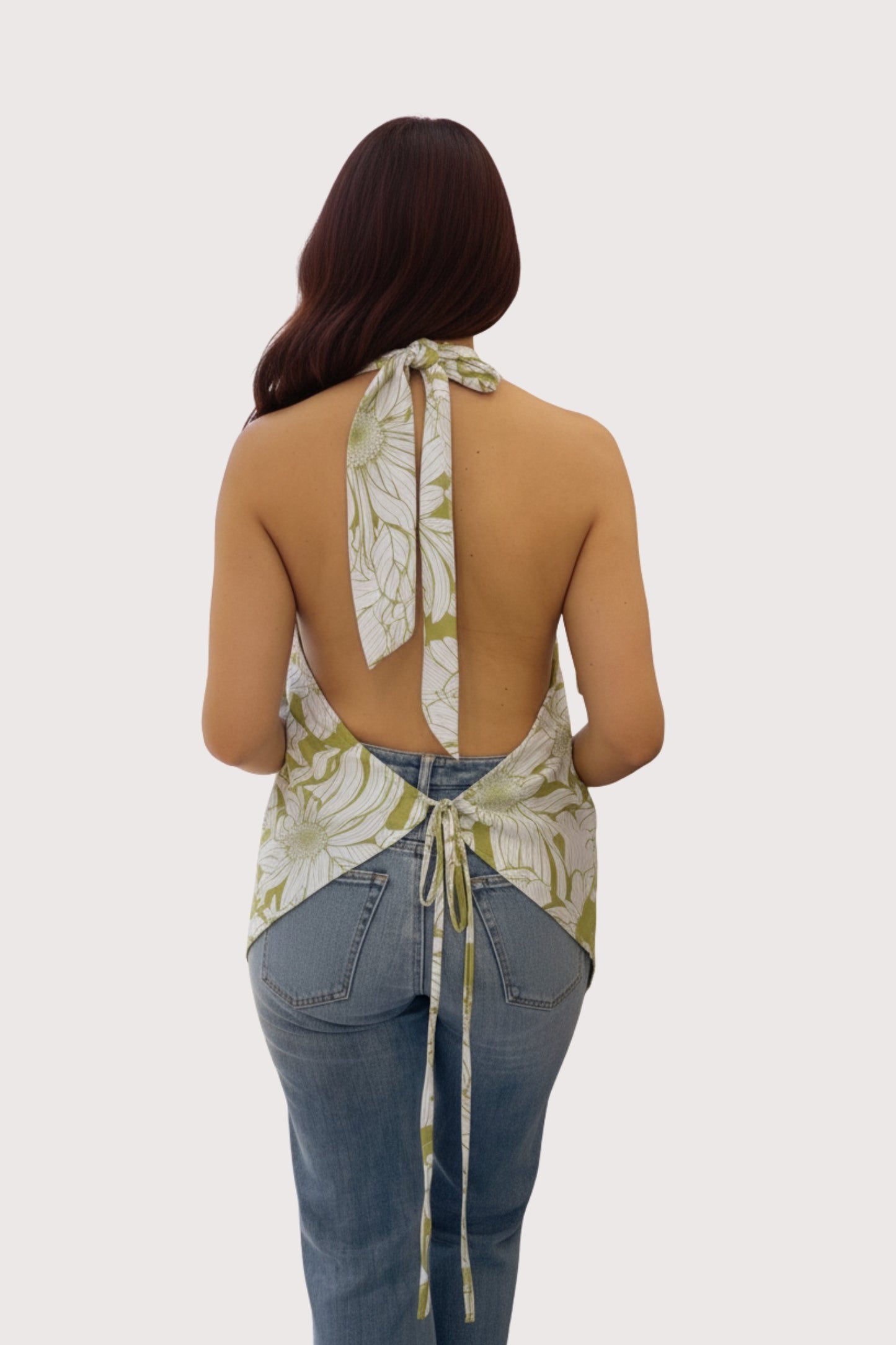 Blusa Halter Flores Pistacho