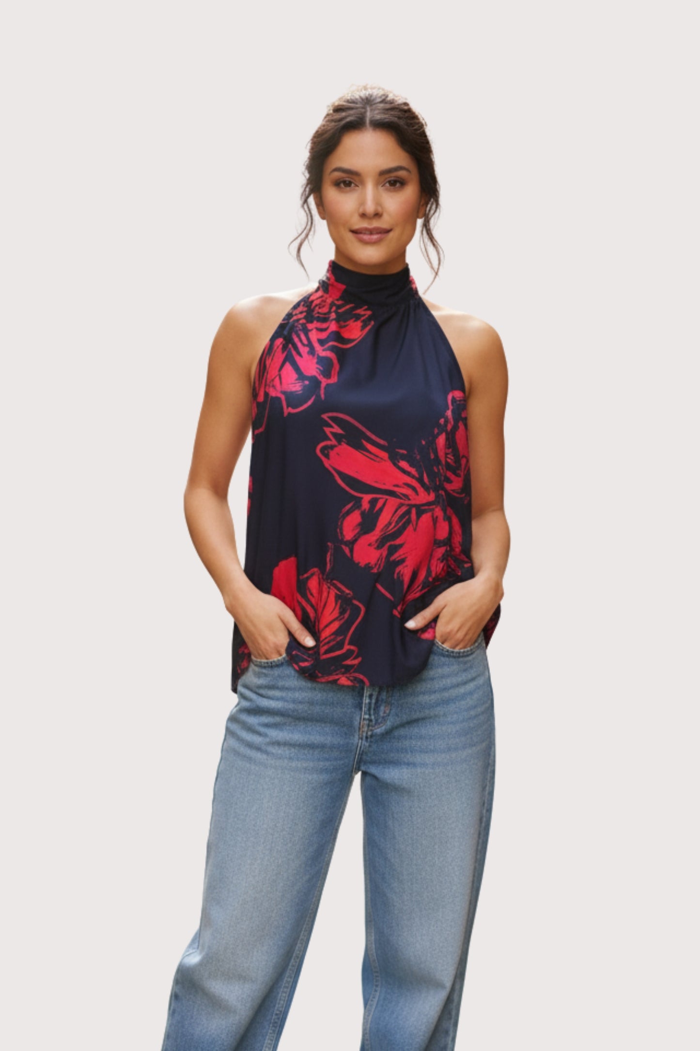 Blusa Halter Azul Flores