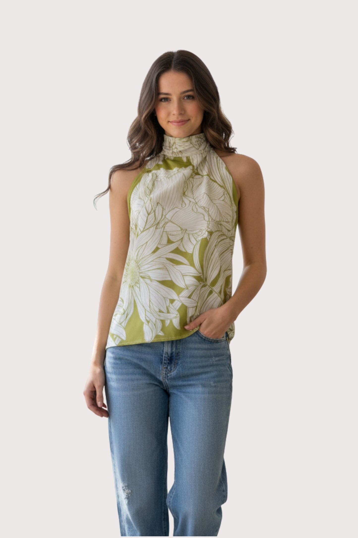 Blusa Halter Flores Pistacho